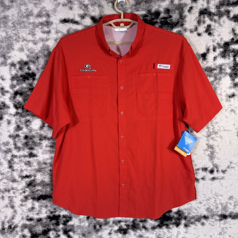 New Columbia Shirt Mens Size Large Red Tamiami Georgia Bulldogs Performance